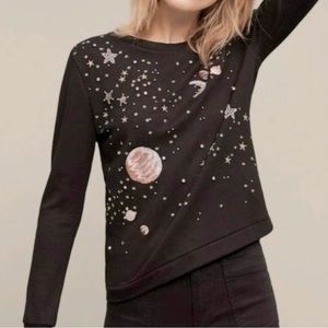 Anthropologie Cosmic Galaxy Embroidered Embellished Sweatshirt XS